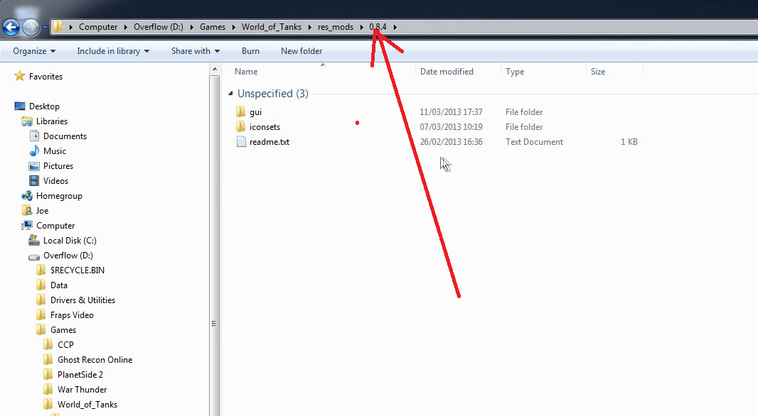 res mods folder showing version folders, with the current version highlighted